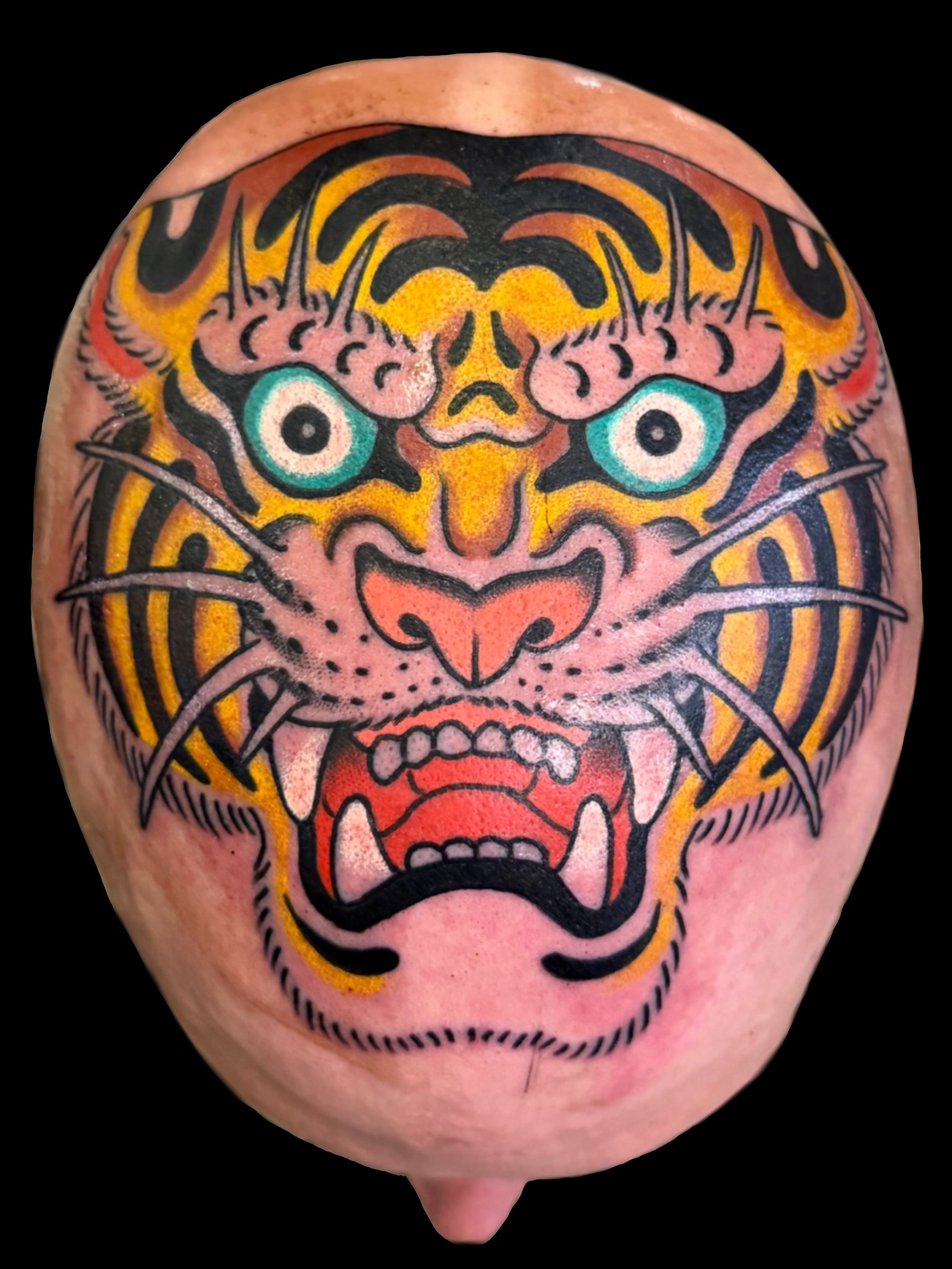 Traditional color tiger head tattoo