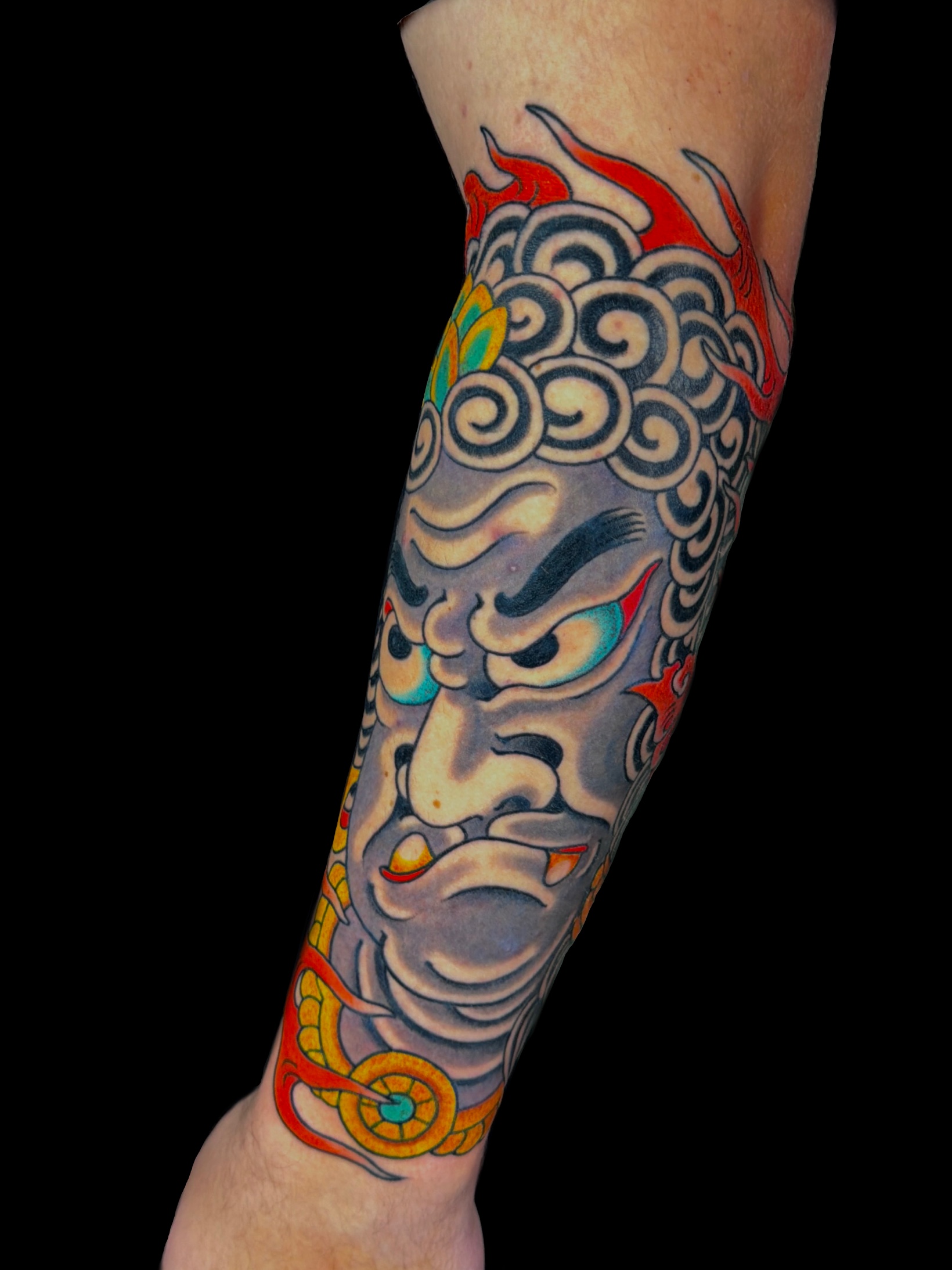 Traditional Japanese fudo myoo arm tattoo