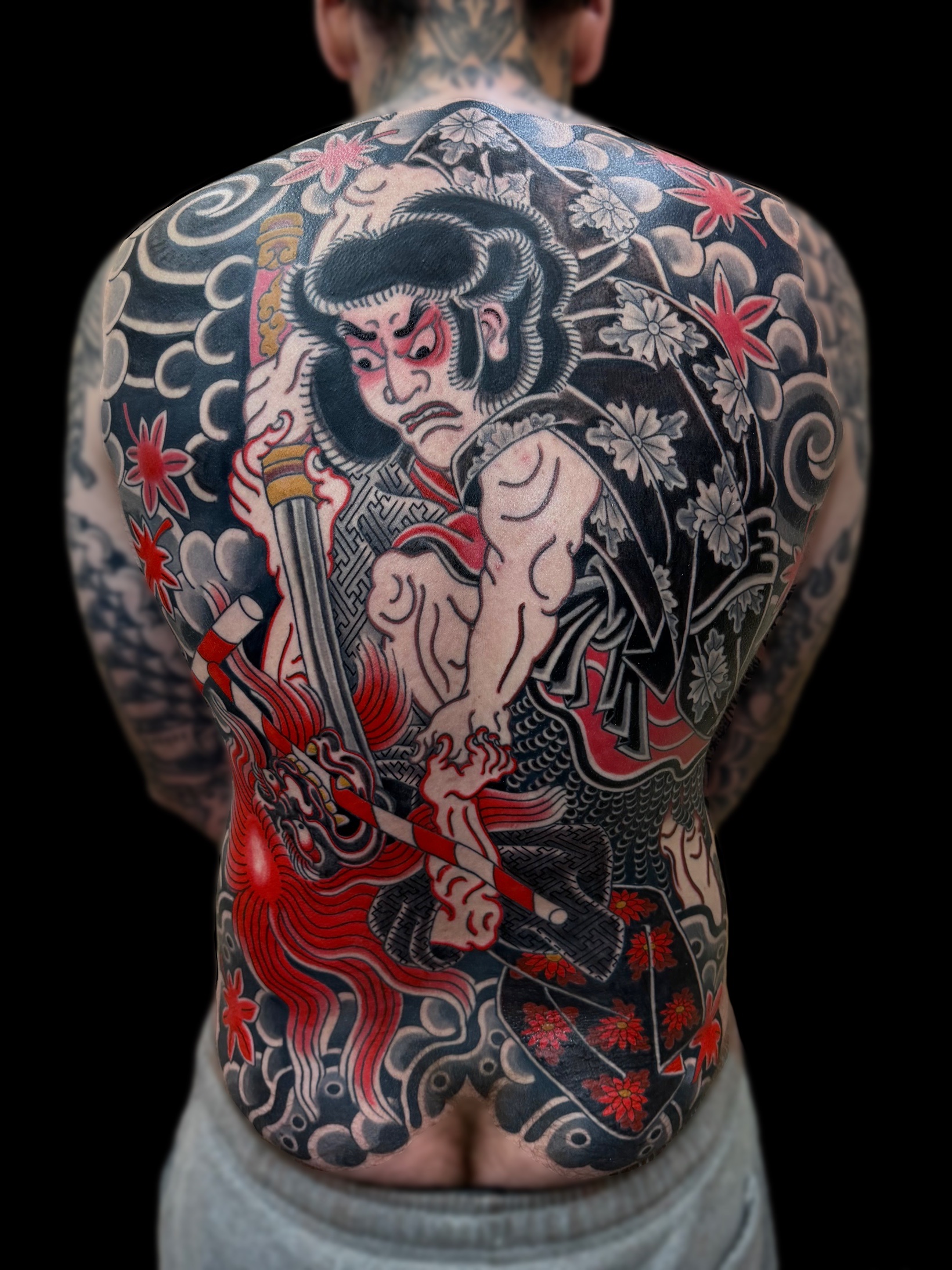 Traditional Japanese warrior fighting Hannya full Backpiece bodysuit tattoo