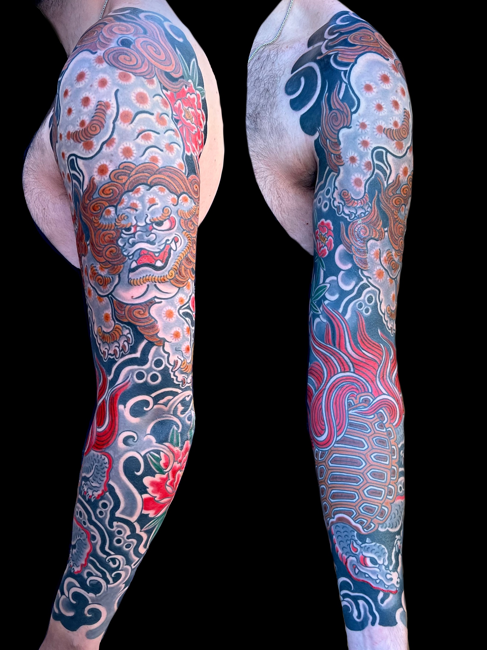 Traditional Japanese fudog and turtle full sleeve